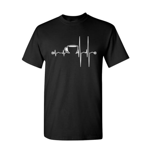 Tee Hunt Coffee Cup Heartbeat T-Shirt Energy Waking up Coffee Drinker Mens Shirt