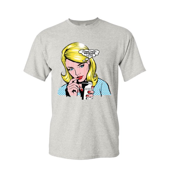 Tee Hunt Coffee First Revenge Later T-Shirt Funny Comic Pop Art Sarcastic Mens Shirt, Ash Gray, Medium