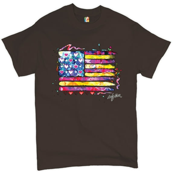Tee Hunt Colorful American Flag T-shirt Patriotic 4th of July Independence Men's Tee, Brown, 4X-Large