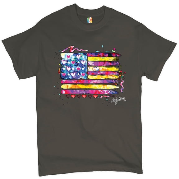 Tee Hunt Colorful American Flag T-shirt Patriotic 4th of July Independence Men's Tee, Charcoal, Large