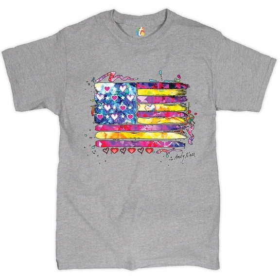Tee Hunt Colorful American Flag T-shirt Patriotic 4th of July Independence Men's Tee, Gray, Small