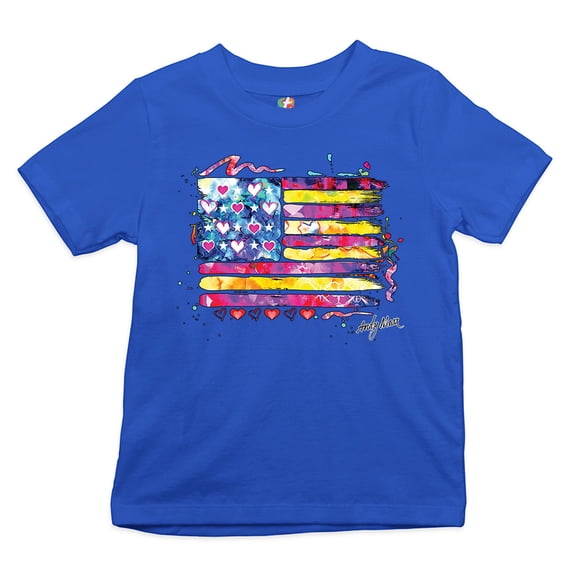 Tee Hunt Colorful American Flag Youth T-Shirt Patriotic 4th of July Independence Kids, Blue, X-Large