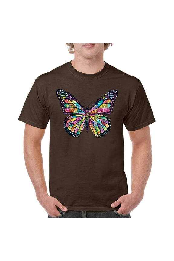 Colorful Neon Butterfly T-Shirt Dean Russo Beautiful Nature Men's Tee, Brown, Large