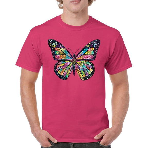 Tee Hunt Colorful Neon Butterfly T-Shirt Dean Russo Beautiful Nature Men's Tee, Hot Pink, Large