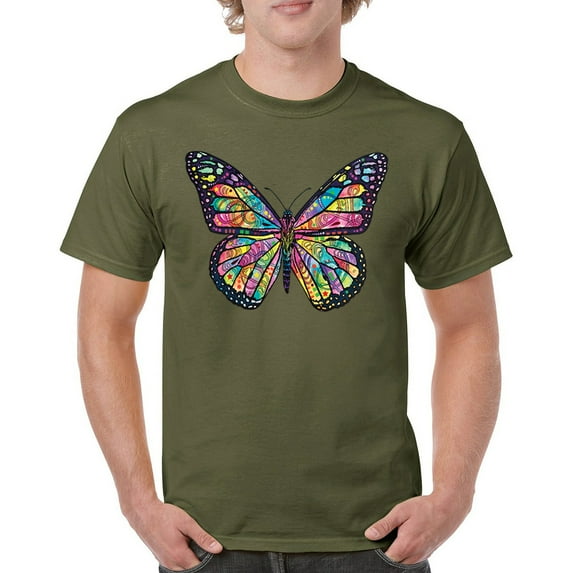 Tee Hunt Colorful Neon Butterfly T-Shirt Dean Russo Beautiful Nature Men's Tee, Military Green, Small