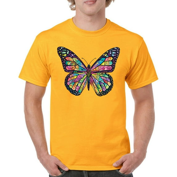 Tee Hunt Colorful Neon Butterfly T-Shirt Dean Russo Beautiful Nature Men's Tee, Yellow, 4X-Large