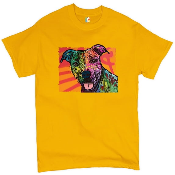 Tee Hunt Colorful Pitbull T-Shirt Andy Maxx Dog Lover Pet Owner Adopt Men's Tee, Yellow, 5X-Large