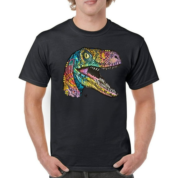 Tee Hunt Colorful Raptor T-Shirt Dean Russo Neon Dinosaur Pattern Men's Tee