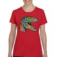thumbnail image 1 of Tee Hunt Colorful Raptor T-Shirt Dean Russo Neon Dinosaur Pattern Women's T-Shirt Tee, Red, Large, 1 of 5