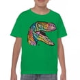 thumbnail image 1 of Tee Hunt Colorful Raptor Youth T-Shirt Dean Russo Neon Dinosaur Pattern Kids, Green, Large, 1 of 5
