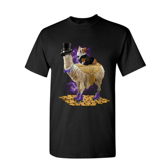 Tee Hunt Corgi Riding a Gentleman Llama T-Shirt Funny Weird Universe Dog Mens Shirt