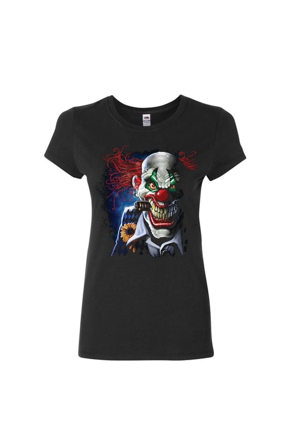 Creepy Joker Clown Women's T-Shirt Nightmare Scary Mean Killer Halloween Shirt, Black, 3X-Large