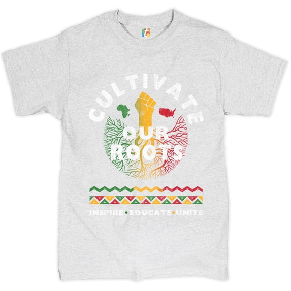 Tee Hunt Cultivate Our Roots T-shirt Inspire Educate Unite African American Men's Tee, Ash Gray, XX-Large