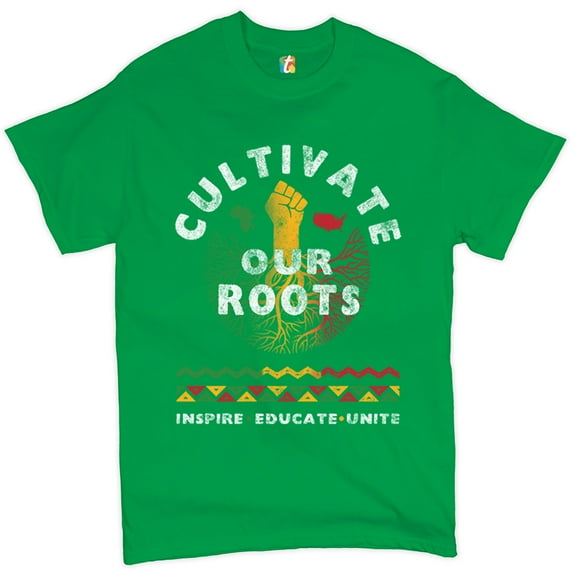 Tee Hunt Cultivate Our Roots T-shirt Inspire Educate Unite African American Men's Tee, Green, 4X-Large