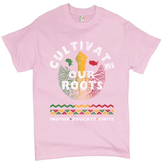 Tee Hunt Cultivate Our Roots T-shirt Inspire Educate Unite African American Men's Tee, Light Pink, XX-Large