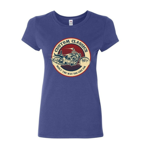 Tee Hunt Custom Classics Women's T-Shirt Chopper Bobber Biker Rte 66 Live to Ride Shirt, Blue, XX-Large