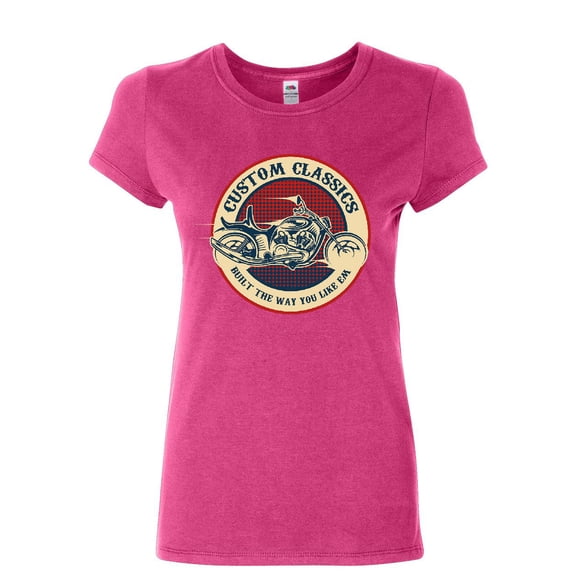 Tee Hunt Custom Classics Women's T-Shirt Chopper Bobber Biker Rte 66 Live to Ride Shirt, Pink, Large