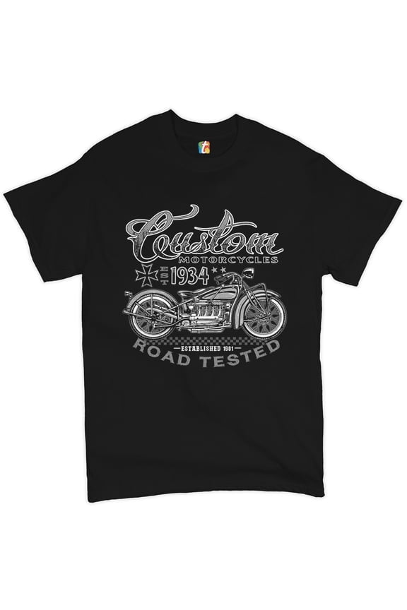 Custom Motorcycles Road Tested T-Shirt Bobber Biker Gang MC Men's Tee, Black, XX-Large