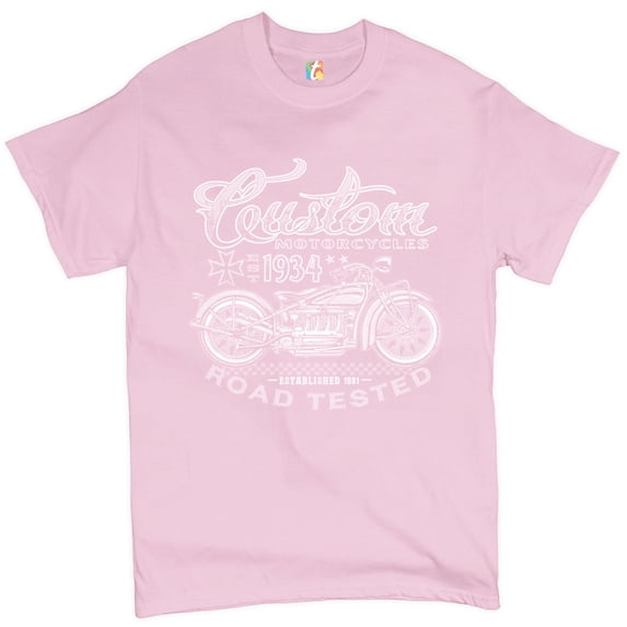 Tee Hunt Custom Motorcycles Road Tested T-Shirt Bobber Biker Gang MC Men's Tee, Light Pink, 3X-Large