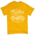 thumbnail image 1 of Tee Hunt Custom Motorcycles Road Tested T-Shirt Bobber Biker Gang MC Men's Tee, Yellow, X-Large, 1 of 5