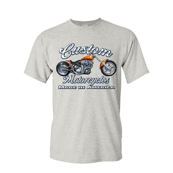 Tee Hunt Custom Motorcycles T-Shirt Biker Chopper American Tradition USA Mens Shirt, Ash Gray, Large