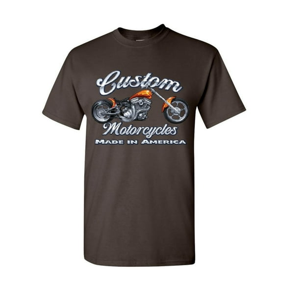 Tee Hunt Custom Motorcycles T-Shirt Biker Chopper American Tradition USA Mens Shirt, Brown, Small