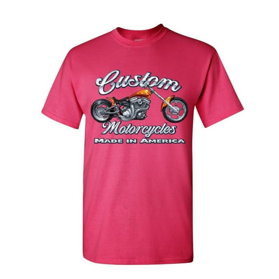 Tee Hunt Custom Motorcycles T-Shirt Biker Chopper American Tradition USA Mens Shirt, Hot Pink, 3X-Large
