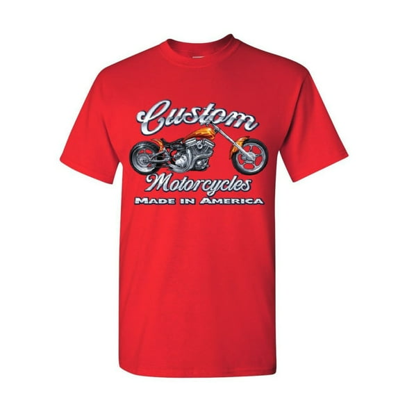 Tee Hunt Custom Motorcycles T-Shirt Biker Chopper American Tradition USA Mens Shirt, Red, Medium