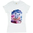 thumbnail image 1 of Tee Hunt Cute Cat Riding a Pizza in Galaxy T-Shirt Funny Kitty Space Kitten Women's T-Shirt Tee, White, Large, 1 of 5