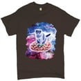 thumbnail image 1 of Tee Hunt Cute Cat Riding a Pizza in Galaxy T-shirt Funny Kitty Space Kitten Men's Tee, Brown, 3X-Large, 1 of 5