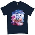thumbnail image 1 of Tee Hunt Cute Cat Riding a Pizza in Galaxy T-shirt Funny Kitty Space Kitten Men's Tee, Navy Blue, Small, 1 of 5