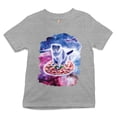 thumbnail image 1 of Tee Hunt Cute Cat Riding a Pizza in Galaxy Youth T-Shirt Funny Kitty Space Kitten Kids, Gray, Large, 1 of 5
