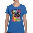 thumbnail image 1 of Tee Hunt Cute Pug Puppy T-Shirt Dean Russo Colorful Neon Mosaic Dog Women's T-Shirt Tee, Blue, Large, 1 of 5