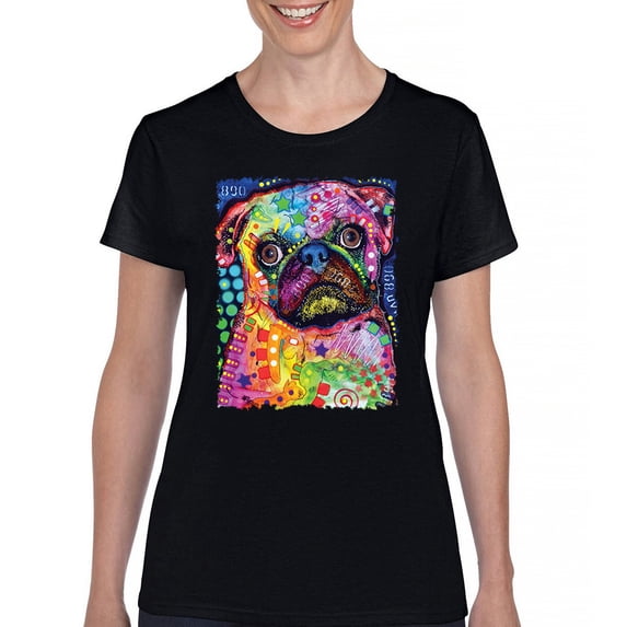 Tee Hunt Cute Pug Puppy T-Shirt Dean Russo Colorful Neon Mosaic Dog Women's T-Shirt Tee