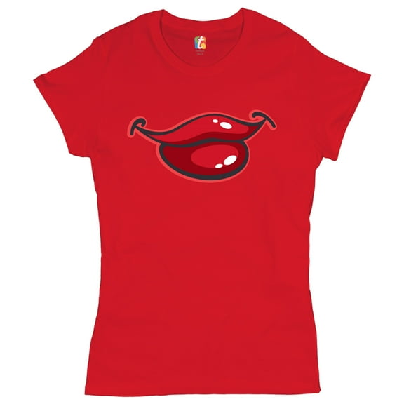 Tee Hunt Cute Smiling Lips Women's T-Shirt Novelty T-Shirt Sassy Classy Smile Positive Vibes Tee, Red, Large