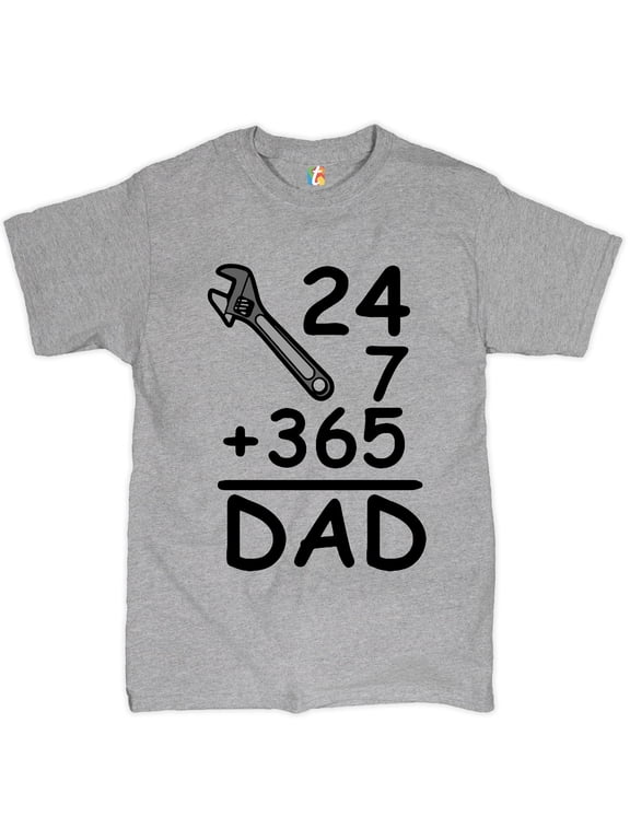 DAD 24 7 365 T-Shirt Funny Dad Gift Father's Day Men's Tee, Gray, Large
