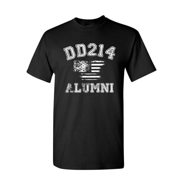 Tee Hunt DD214 Alumni Distressed American Flag T-Shirt Military Veteran Mens Shirt, Black, Medium