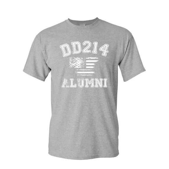Tee Hunt DD214 Alumni Distressed American Flag T-Shirt Military Veteran Mens Shirt, Gray, Large
