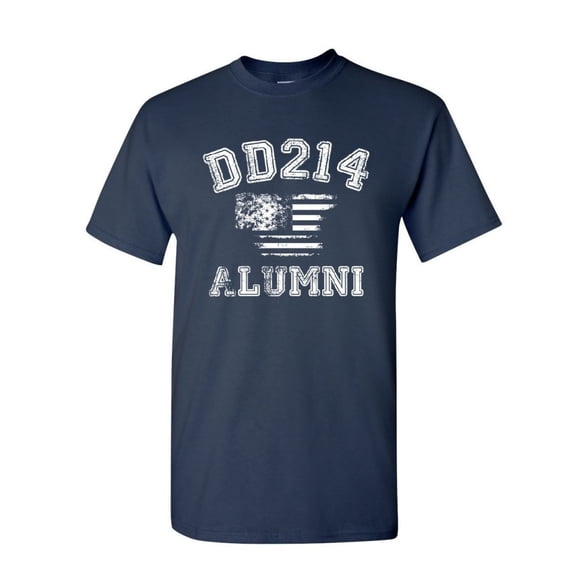 Tee Hunt DD214 Alumni Distressed American Flag T-Shirt Military Veteran Mens Shirt, Navy Blue, XX-Large