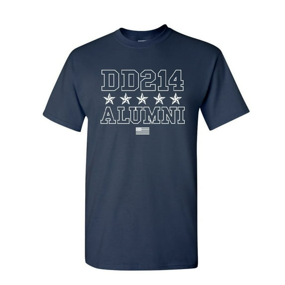 Tee Hunt DD214 Alumni T-Shirt Patriotic Military Soldier Veteran US Flag Mens Shirt, Navy Blue, X-Large