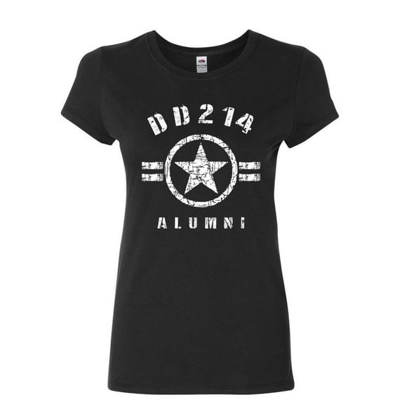 Tee Hunt DD214 Alumni Women's T-Shirt Military Service Veteran American Patriot Shirt, Black, Medium