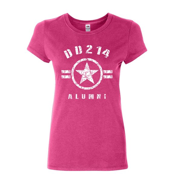 Tee Hunt DD214 Alumni Women's T-Shirt Military Service Veteran American Patriot Shirt, Pink, Small