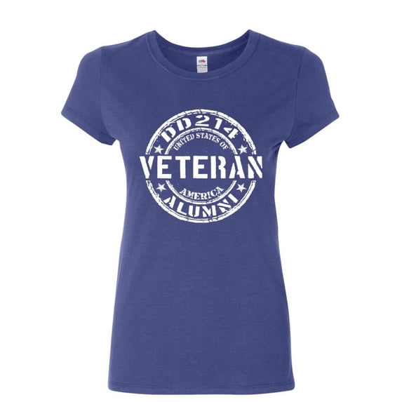 Tee Hunt DD214 Veteran Women's T-Shirt Military Service Duty Support Our Troops Shirt, Blue, Medium
