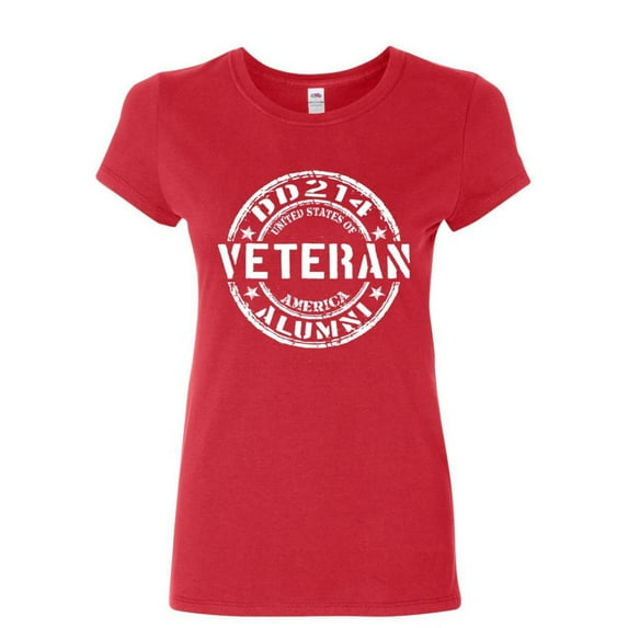 Tee Hunt DD214 Veteran Women's T-Shirt Military Service Duty Support Our Troops Shirt, Red, Large