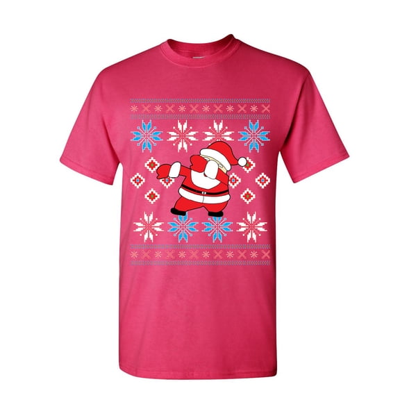 Tee Hunt Dabbing Santa Ugly Sweatshirt T-Shirt Christmas Xmas Holiday Dab Mens Shirt, Hot Pink, Medium
