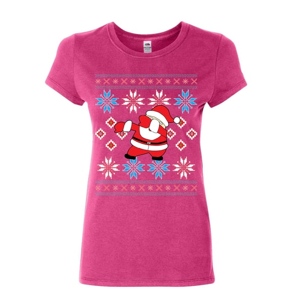 Tee Hunt Dabbing Santa Ugly Sweatshirt Women's T-Shirt Christmas Xmas Holiday Dab Shirt, Pink, Medium