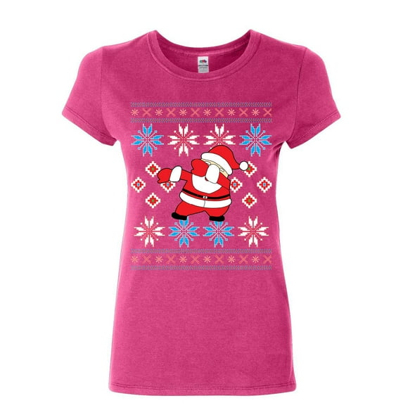 Tee Hunt Dabbing Santa Ugly Sweatshirt Women's T-Shirt Christmas Xmas Holiday Dab Shirt, Pink, X-Large