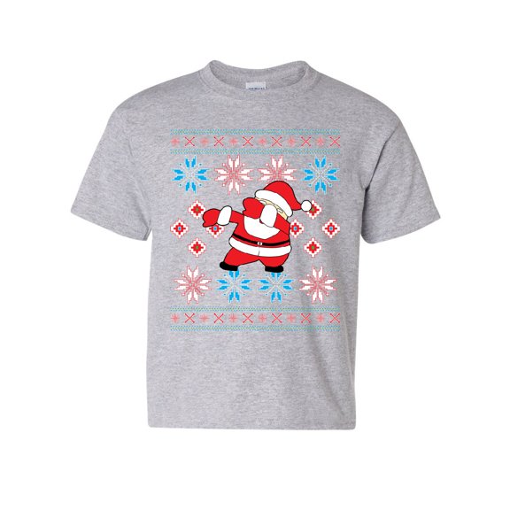 Tee Hunt Dabbing Santa Ugly Sweatshirt Youth T-Shirt Christmas Xmas Holiday Dab Kids Tee, Gray, X-Large