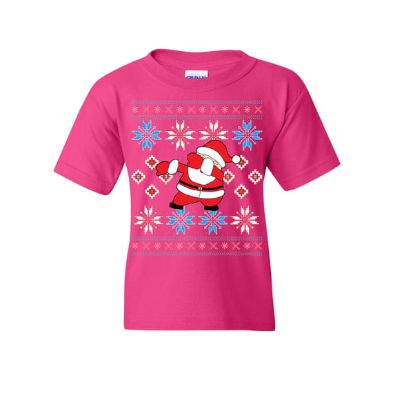 Tee Hunt Dabbing Santa Ugly Sweatshirt Youth T-Shirt Christmas Xmas Holiday Dab Kids Tee, Pink, Small