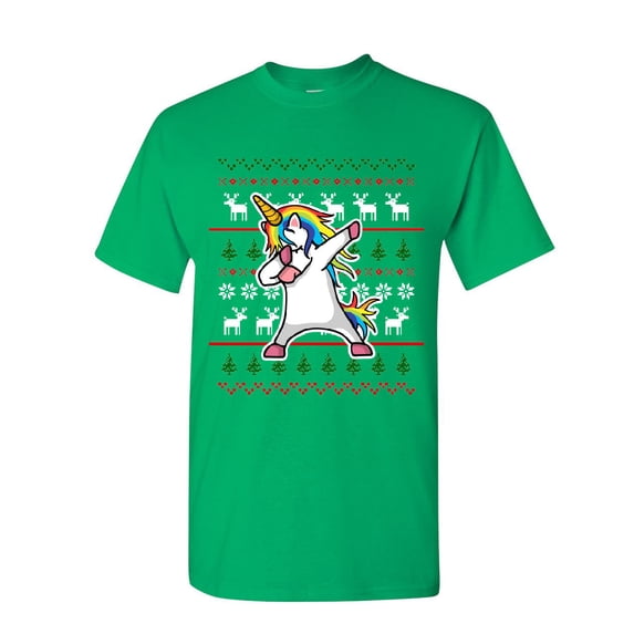 Tee Hunt Dabbing Unicorn Ugly Sweater T-Shirt Christmas Xmas Dab Rudolph Mens Shirt, Green, XX-Large